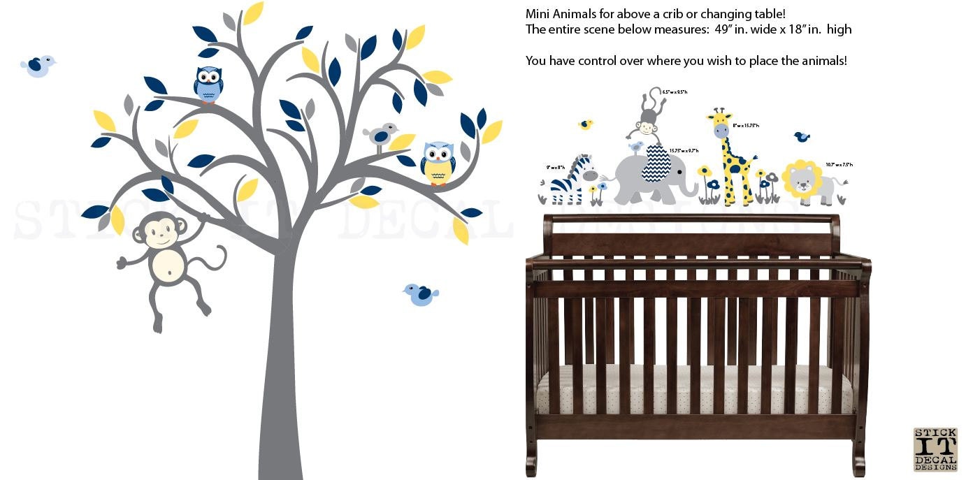 Monkey Wall Decals Nursery Wall Decals Navy Chevron & Yellow