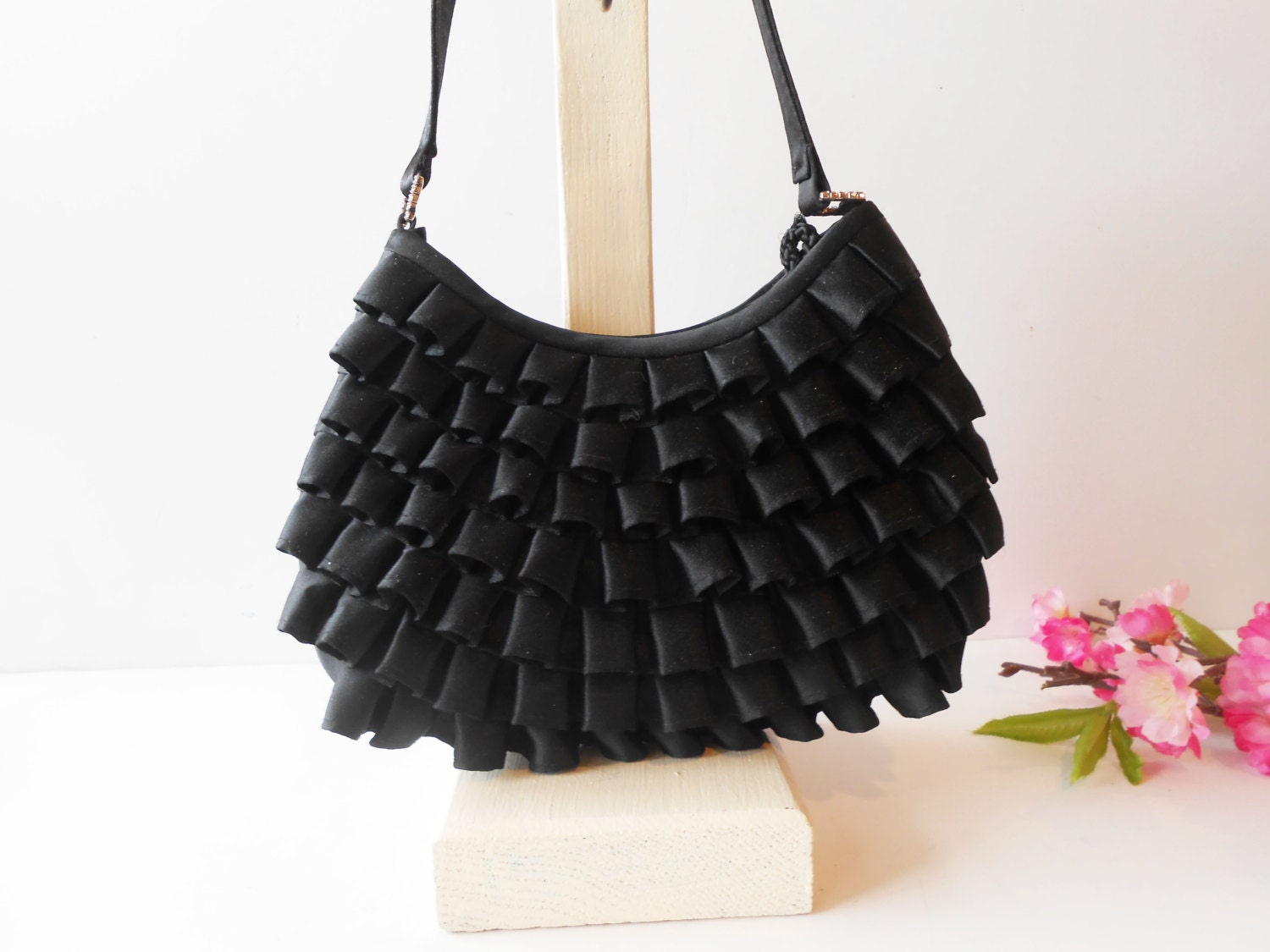 Vintage evening bag black evening bag black taffeta bag