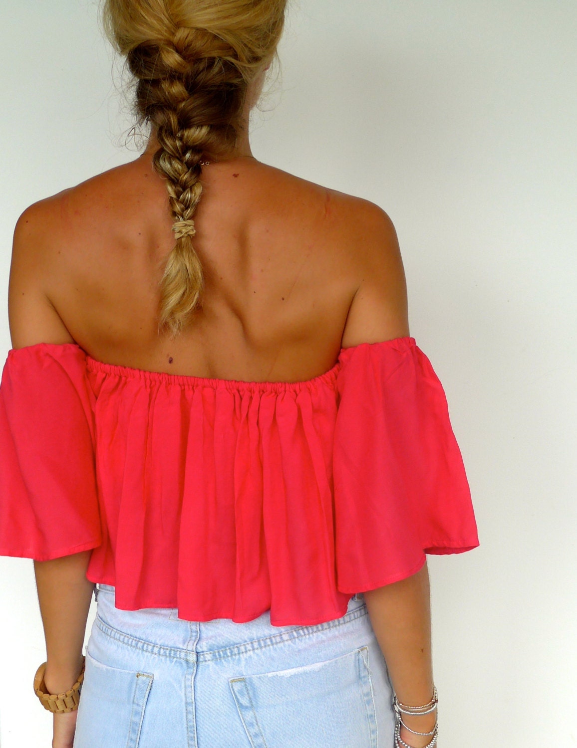 frill shoulder crop top