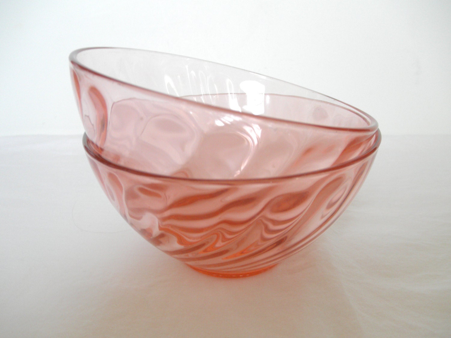 Arcoroc Rosaline Pink Swirl Glass Bowls Made in France 2
