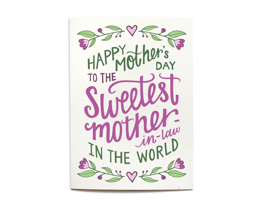 Motherinlaw Mothers Day Card floral Sweetest Motherinlaw