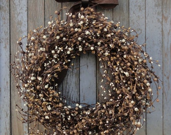 Brown and Ivory Pip Berry Wreath--Pip Berry Wreath--Neutral Wreath--Berry Wreath--Fall Berry Wreath--Autumn Berry Wreath--Primitive Wreath