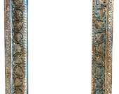 Jaipur Mirror~Antique Blue White Patina Carved Mirror Indian Vintage Wall Decor