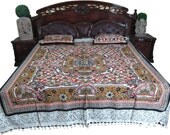 Cotton Bedcover Ethnic Galicha Print  Bedding Bedcover India Bedroom Decor-3 pc set