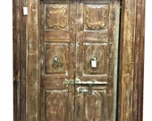 Indian 19th Century Antique Reclaimed Wood Lotus Door with Brass Latch