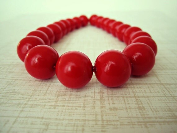 Lipstick Red Beaded Necklace Red Clay Jewelry Scarlet Red