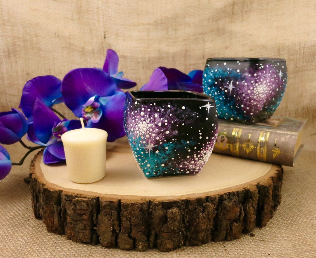 Hand Painted Galaxy Candle Holders set of 2