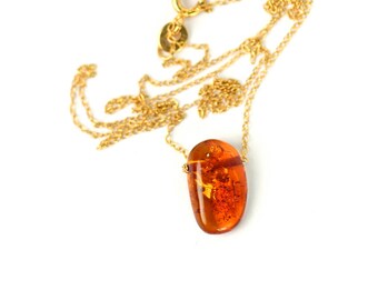 Amber necklace - baltic amber necklace - fossil necklace - healing necklace - a drop of baltic amber on a 14k gold vermeil chain