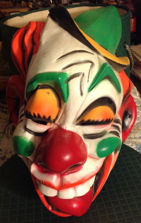Vintage Plastic Clown Face Mask Halloween Mask Trick or