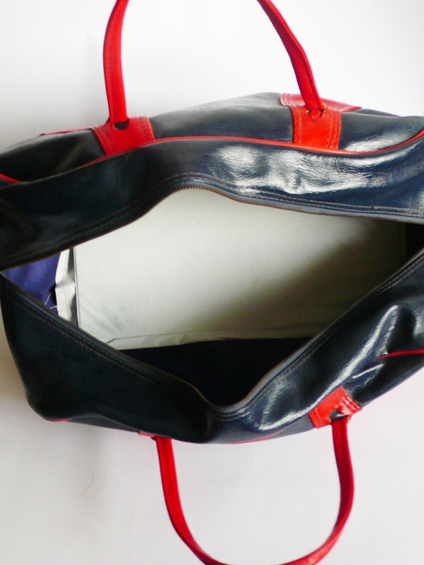 Vintage retro 70s Blue Red vinyl Adidas gym bag sport handle