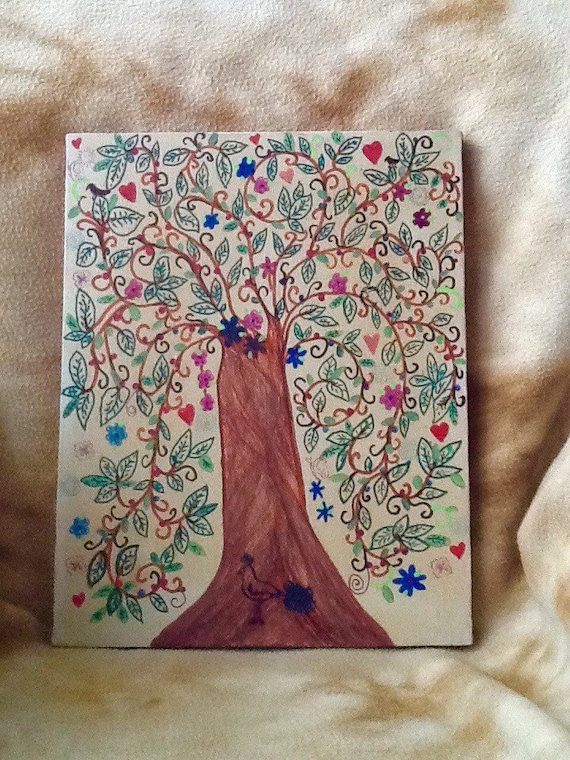 Tree Of Life Acrylic Painting Stretched Canvas Wood Frame