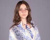 Blue beaded Necklace,Flower necklace,Charm jewelry,Beadwork,Summer necklace,Boho,Tie,Romantic,sakura,Blossom,Flowers,Gemstone necklace