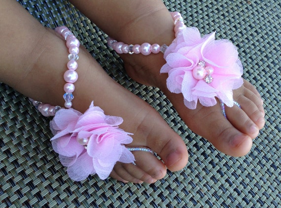 Pink Baby Barefoot Sandals Flower Girl Barefoot Sandals