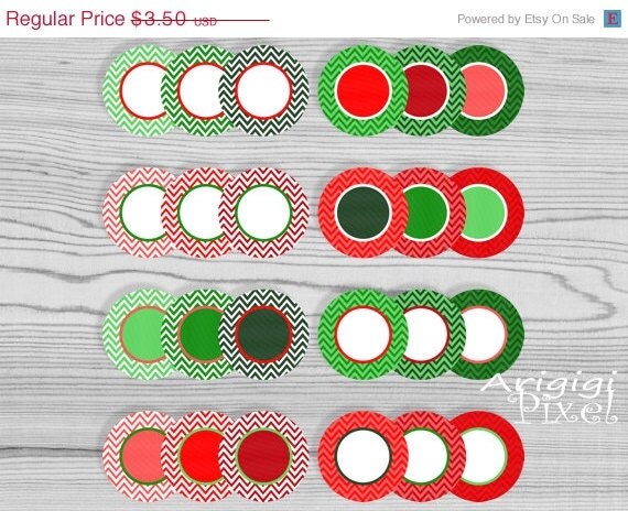 ON SALE 70 % OFF chevron circles clip art set, digital round frames, Christmas colors clipart, digital labels, red, green, commercial use, Il_570xn