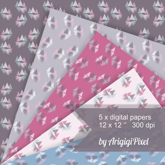 Purple digital collage sheet, dark magenta, pink, triangles, reflection, printable, scrapbooking paper, digital background, instant download