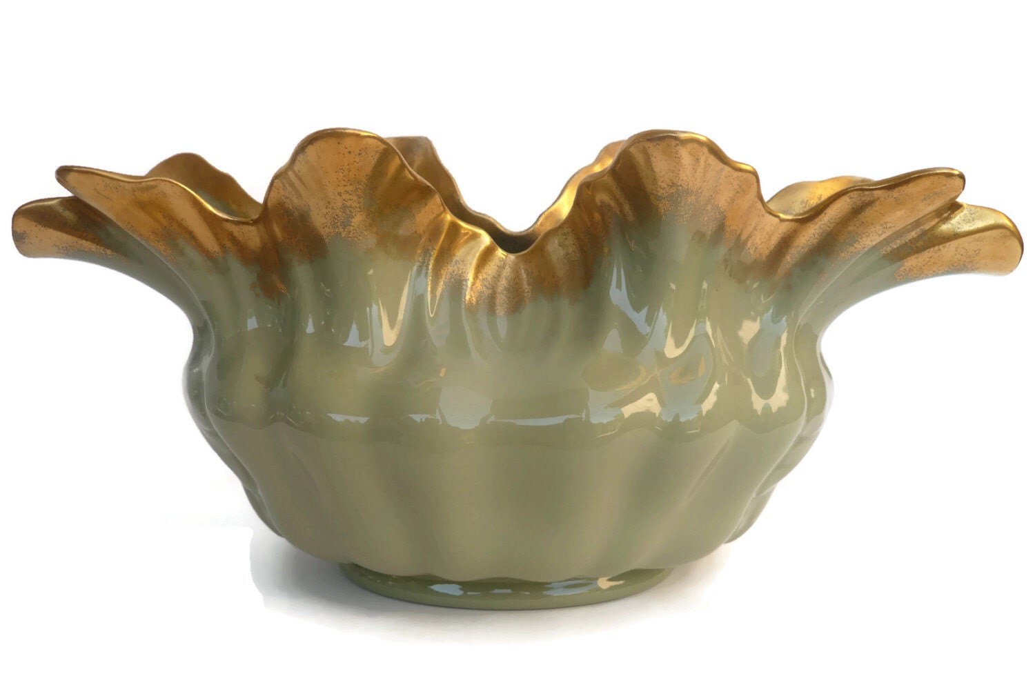 Lenox Scalloped Edged Bowl Vase / Ceramic Centerpiece / Floral