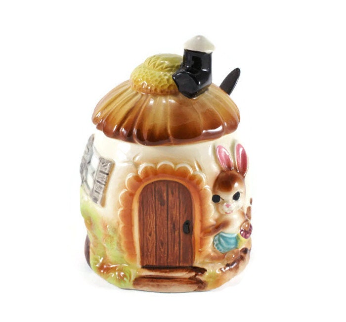 Vintage Ceramic Sugar Bowl with Lid and Spoon Bunny Home