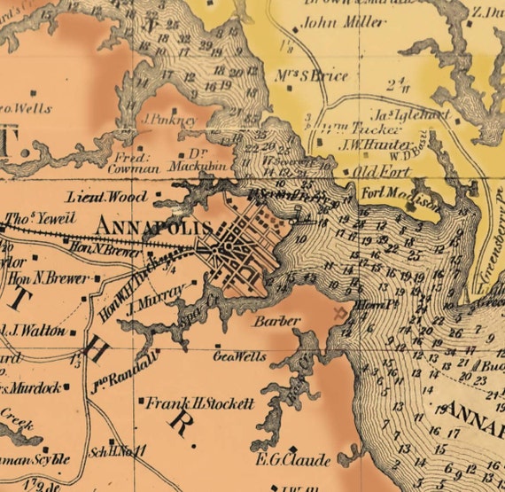 Anne Arundel County Maryland 1860 Old Wall Map Reprint