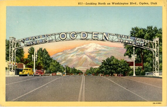 Ogden Utah Welcome Sign Looking North on by PostcardBoutique