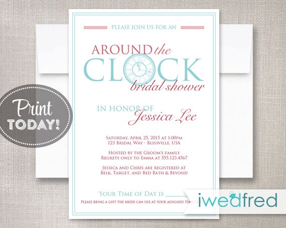 Around The Clock Wedding Shower Invitations 7