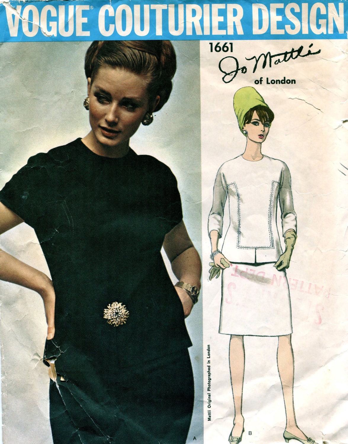 1960s Jo Mattli two-piece dress pattern feat. Tania Mallet, Vogue Couturier Design 1661