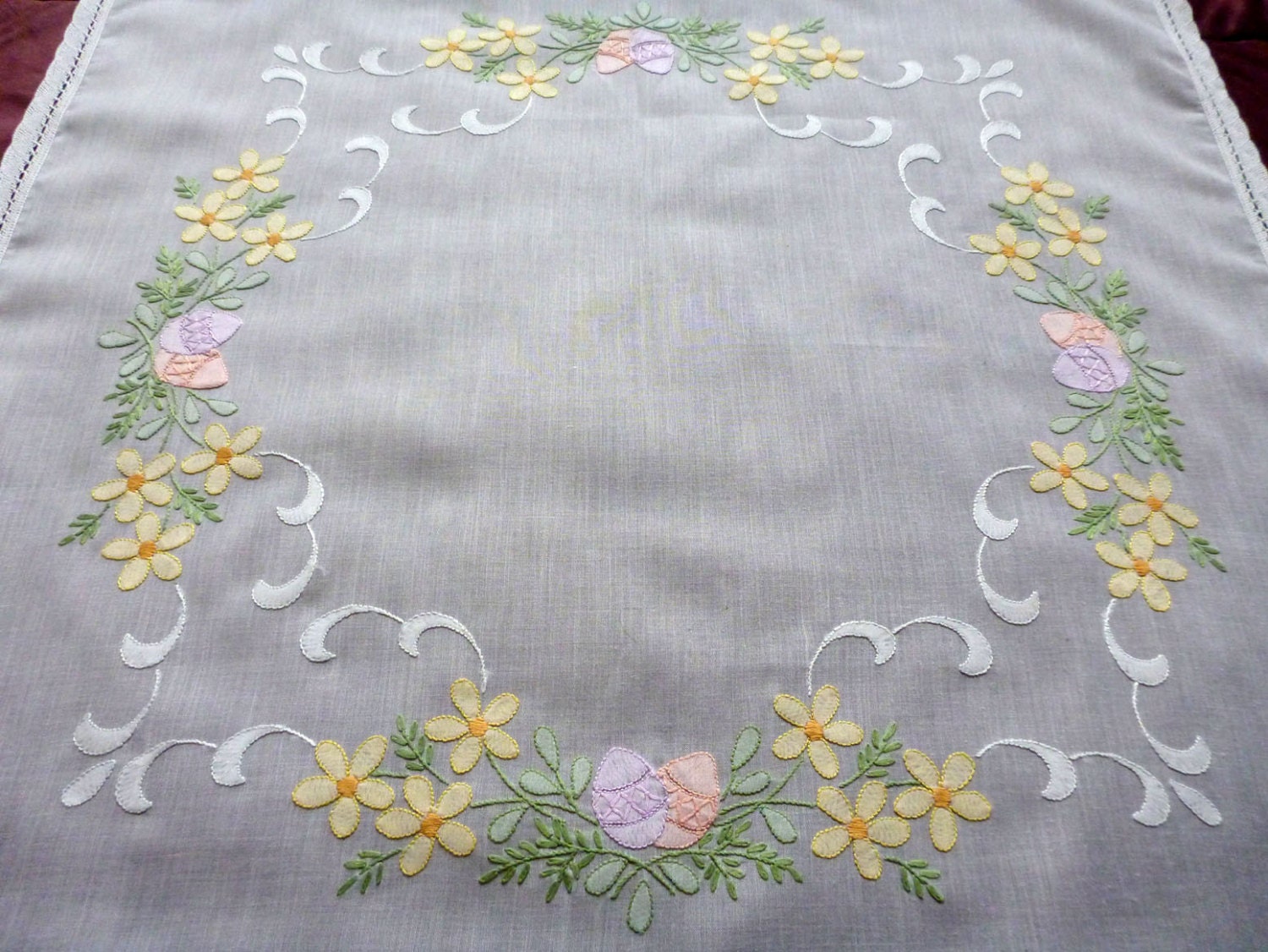 easter vintage white square tablecloth with eggs and flowers easter vintage white square tablecloth with eggs and flowers