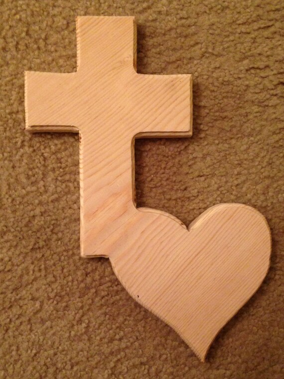 Items similar to Unfinished Wood Cross and Heart on Etsy