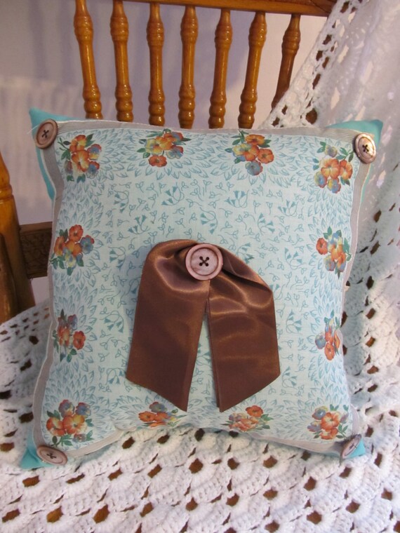 Aqua & Brown Handkerchief Pillow