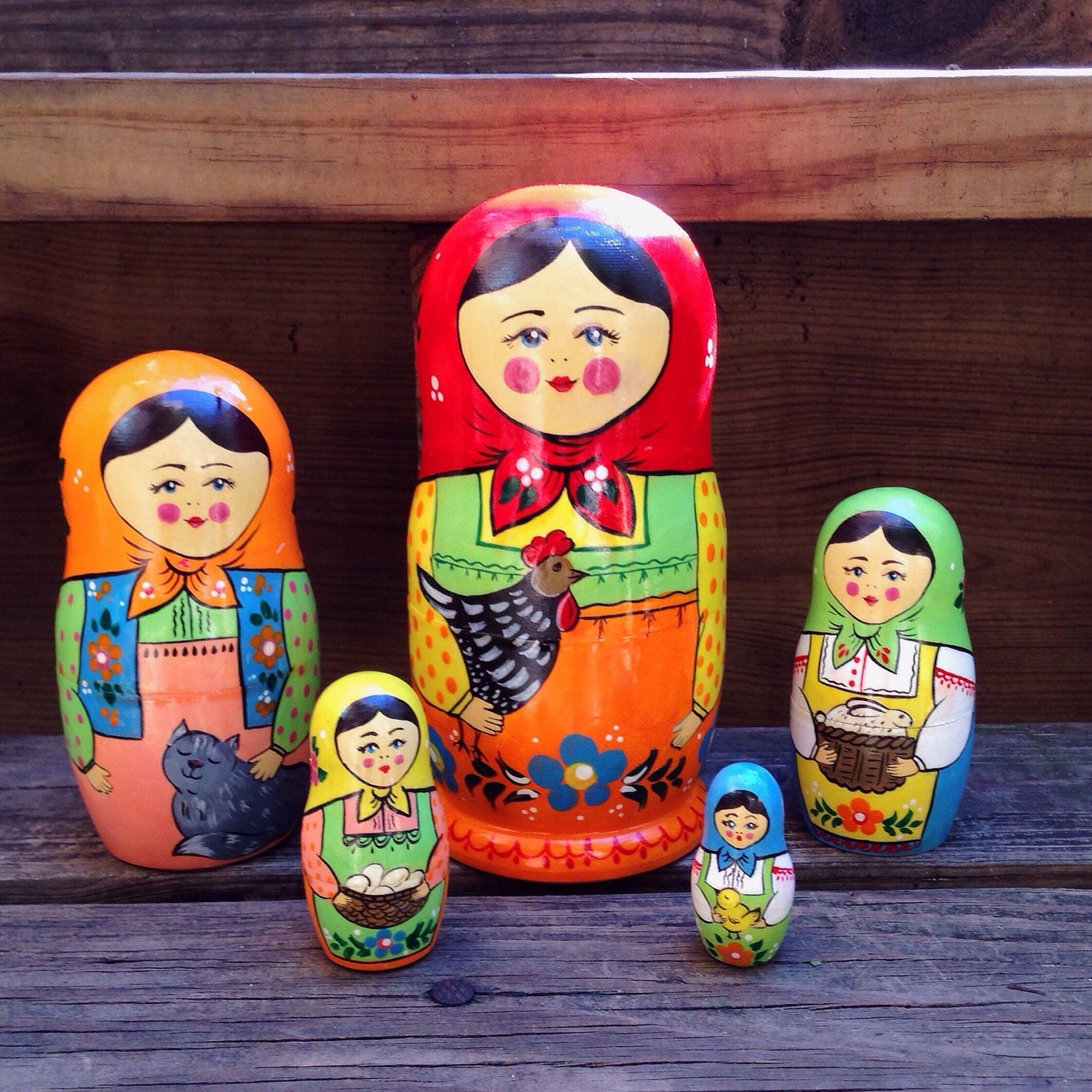 Wooden Traditional Russian Nesting Dolls by RussianFolkPaintings