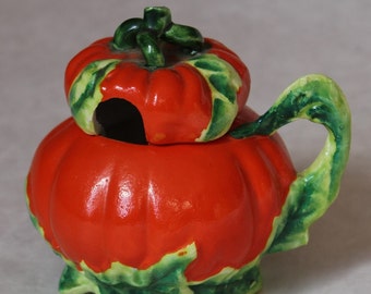 Vintage Red Tomato Sugar Bowl Condiment Jar/ Made in Japan