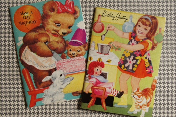 Children's Birthday Cards ~ Vintage Unused Set of 4 with Envelopes