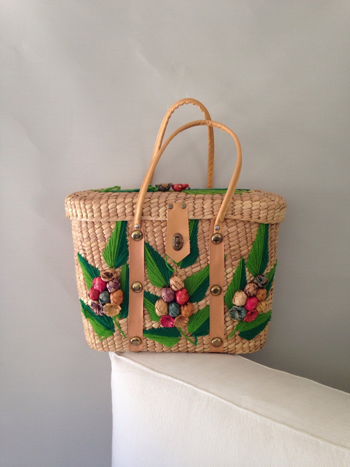 Vintage Straw Handbag Tote Beachbag Made in by MayaVintage