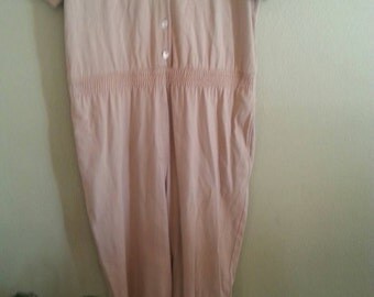 Sale Beige Cotton Short Sleeve Jumpsuit by CMI Size XL Tall Made in USA Cotton