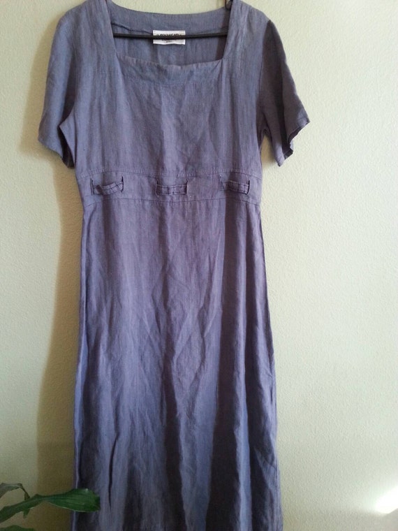 Aly Wear Blue Linen Maxi Short Sleeve Dress by SecondHandSurprises