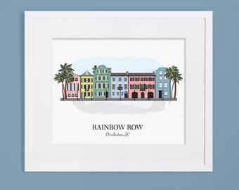 Charleston, SC Rainbow Row Illustration Print