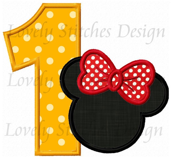 minnie mouse number 1 applique machine embroidery design