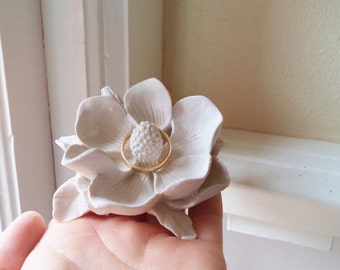 Flower ring dish, Magnolia, 3d flower sculpture, wedding ring dish, bridal party gifts