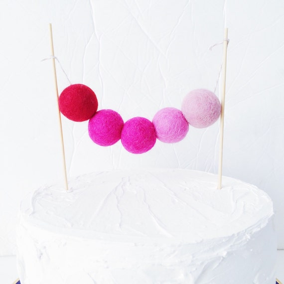 Pink Ombre Wool Ball Cake Topper Customizable