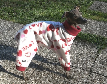 Italian Greyhound Fleece Pajamas/ Valentines dog pajamas