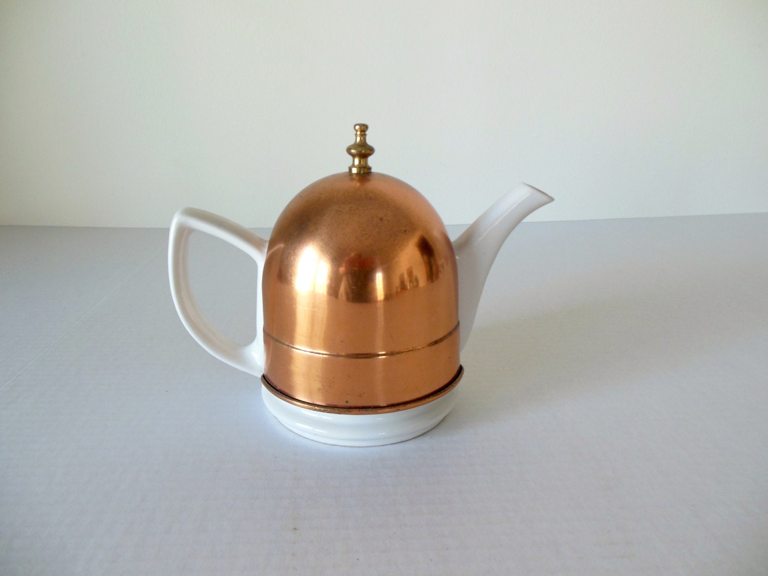 Porcelain And Copper Teapot White And Copper Tea Cozy 1940s