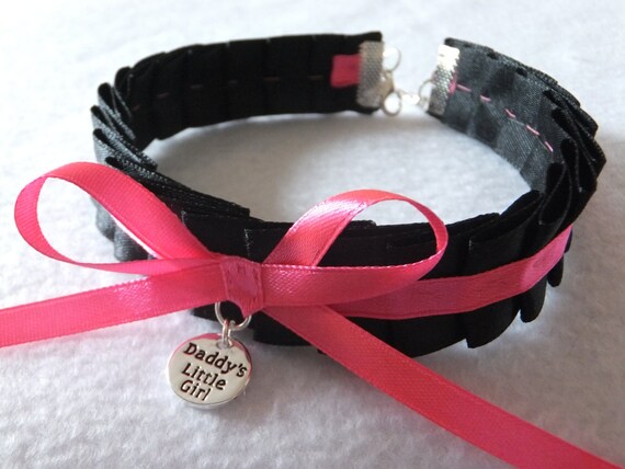 Daddys Little Girl BDSM Collar Ddlg Black Hot Pink Ribbon