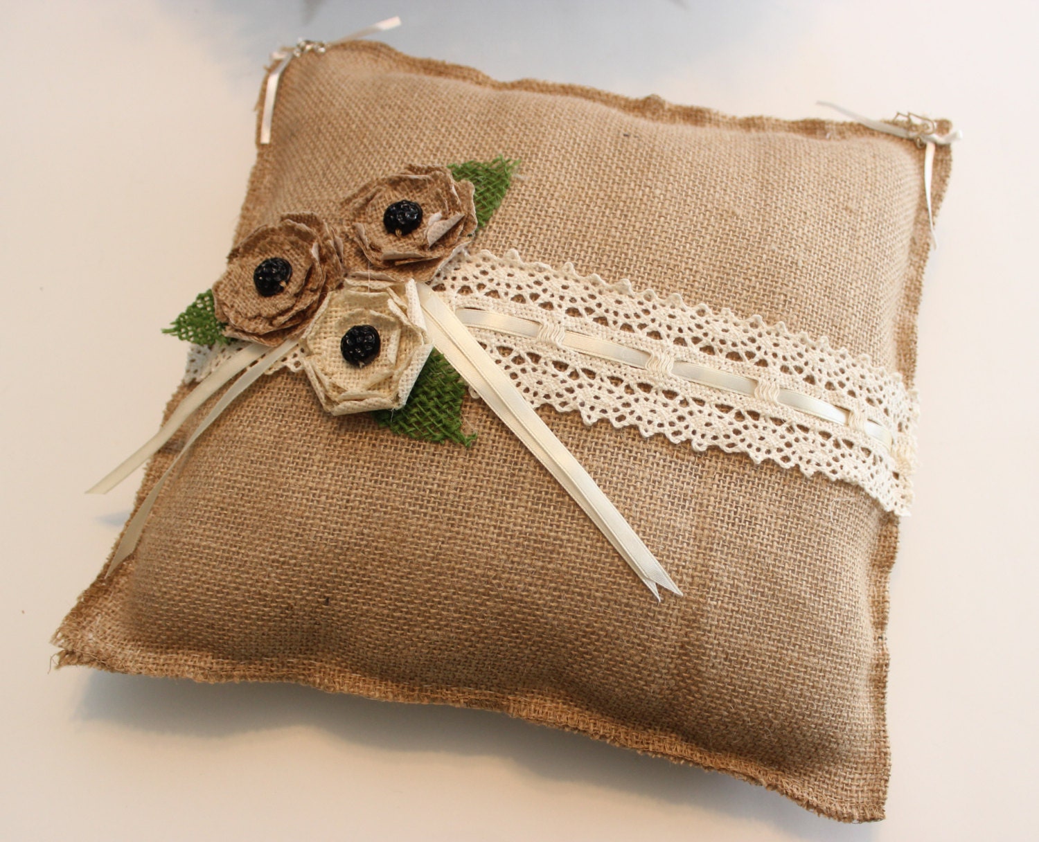 12 x 12 Natural Burlap Ring Bearer Pillow by SimplyWeddingDecor