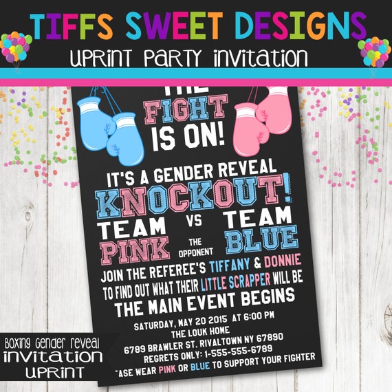 Boxing Gender Reveal Party Invitation Pink and Blue Boy