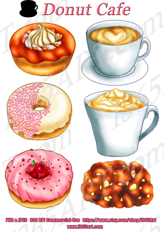 Donuts Cafe 6 Digital Clipart Set Coffee cup Cappuccino by ...