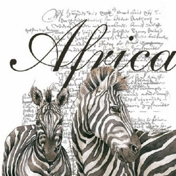 Printed Paper Napkins 4 Pieces AFRICA ZEBRAS by LanternsByTamara