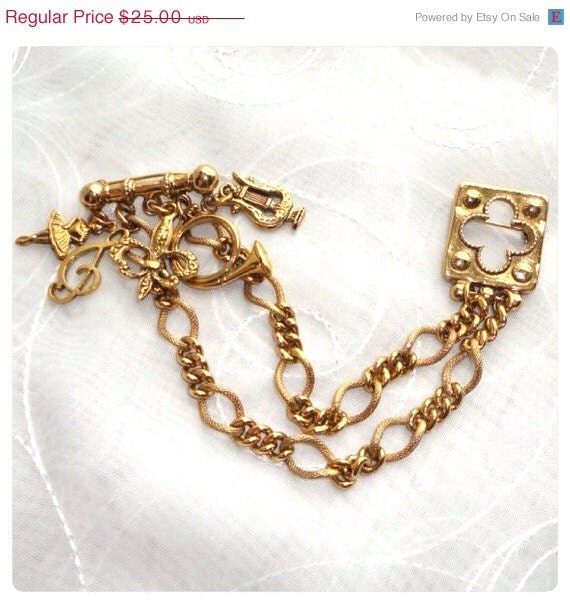 SALE Vintage Gold Plated Chatelaine Chain Link by FlorentiaJewels