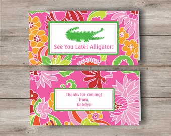 Aligator Treat Topper with Editable Text, DIY Printable Custom Alligator Treat Topper, Printable Editable Swamp Party Treat Topper in Pink