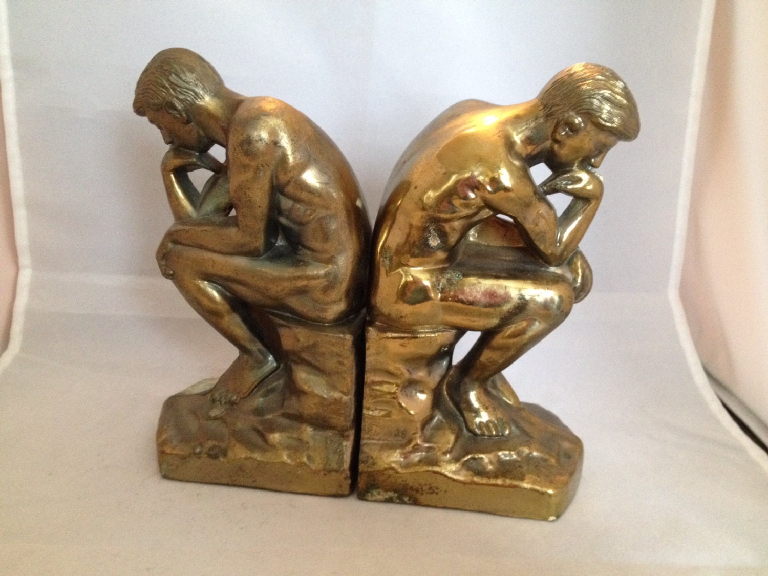 Pair of Vintage Cast Metal Bronze The Thinker Bookends