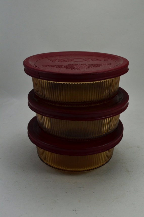 Set of 3 Corning Ware Visions Amber Ribbed by TreasuredMemoriesUC