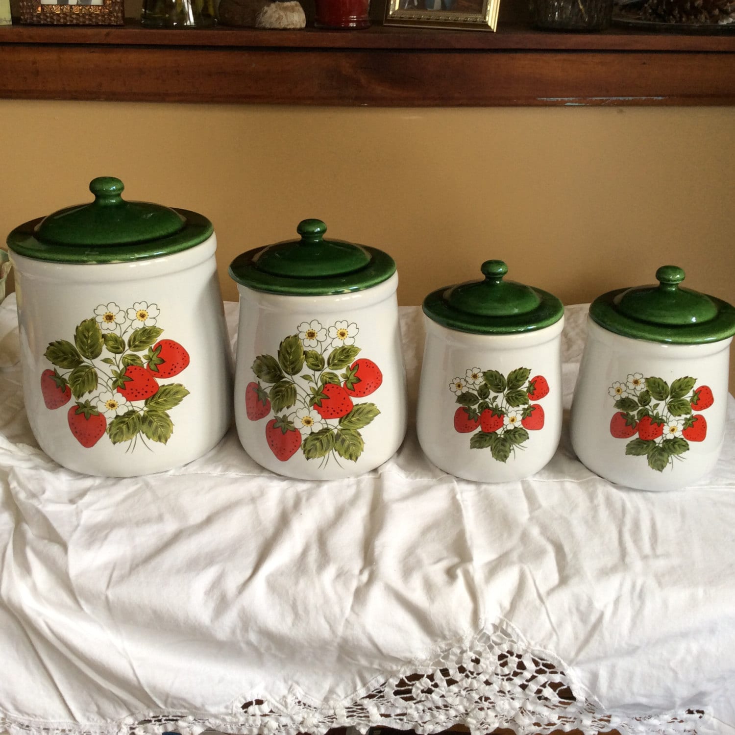 Vintage Strawberry Country Canister Set by McCoy Kitchen